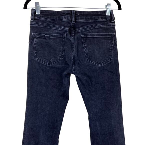 Zara Sz 6 Charcoal Washed Black Slim Flare Jeans Mid Rise Stretchy Raw Hem - Picture 5 of 16